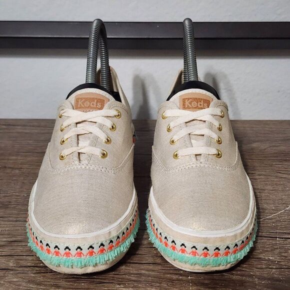 Keds Triple Decker Hulu Foxing Tassled Trim Women's Shoes Size 5.5 Beige - Picture 2 of 9